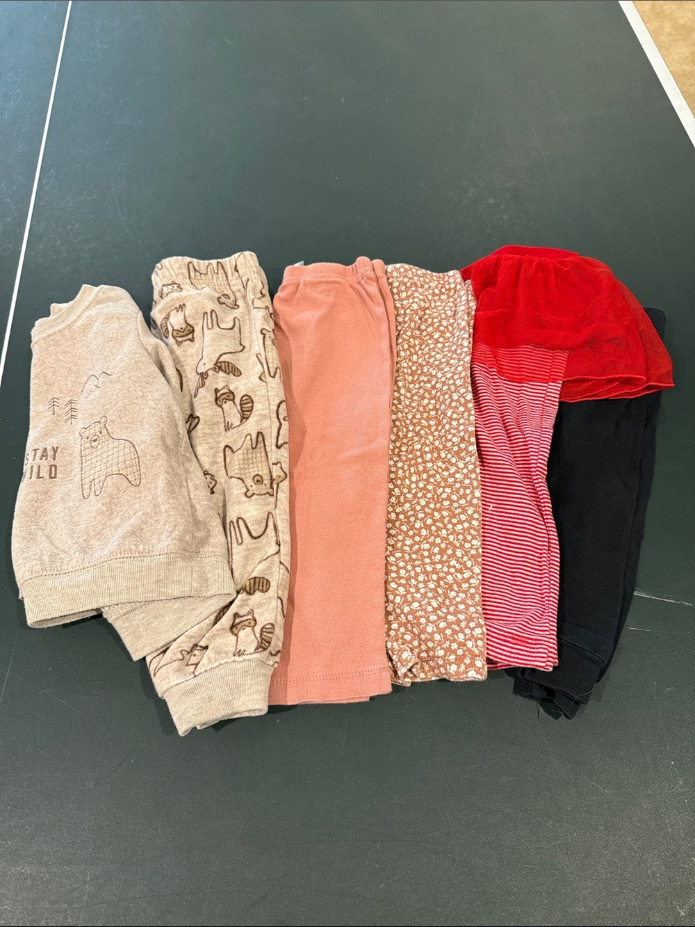 Toddler Girls Mixed Pants & Leggings Bundle — Neutrals & Pink/Red